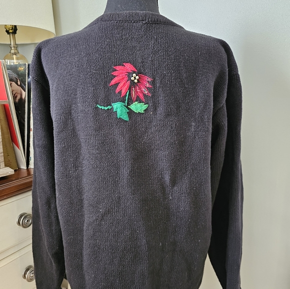 One Resource Black Christmas Poinsettia Sweater Cardigan - Picture 2 of 6